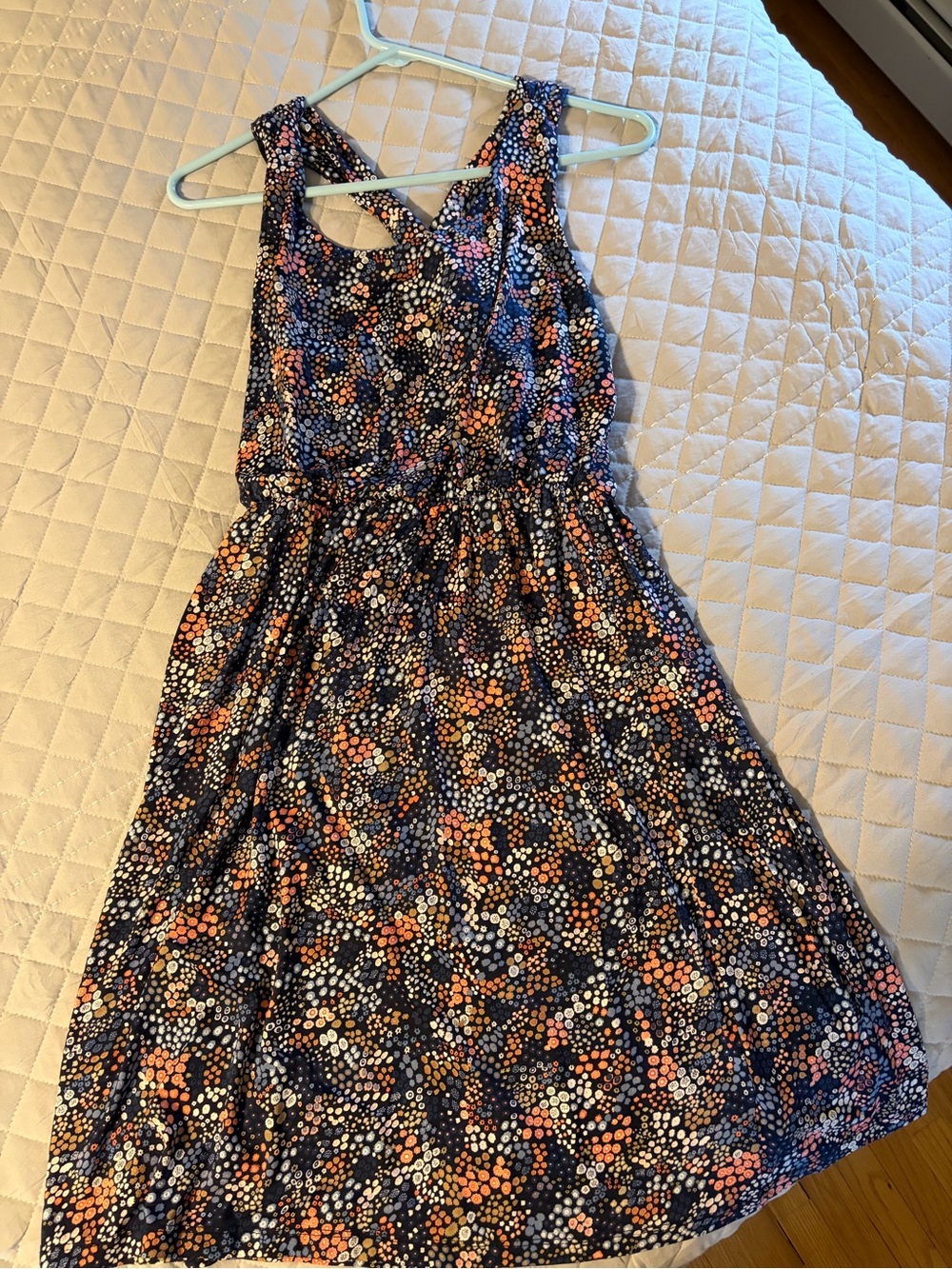 Kaileigh Navy Floral Dot Print Sundress with Coral and White Accents